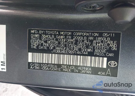 2011 Toyota Corolla Le z USA, uszkodzony, nr VIN JTDBU4EE9B9146744